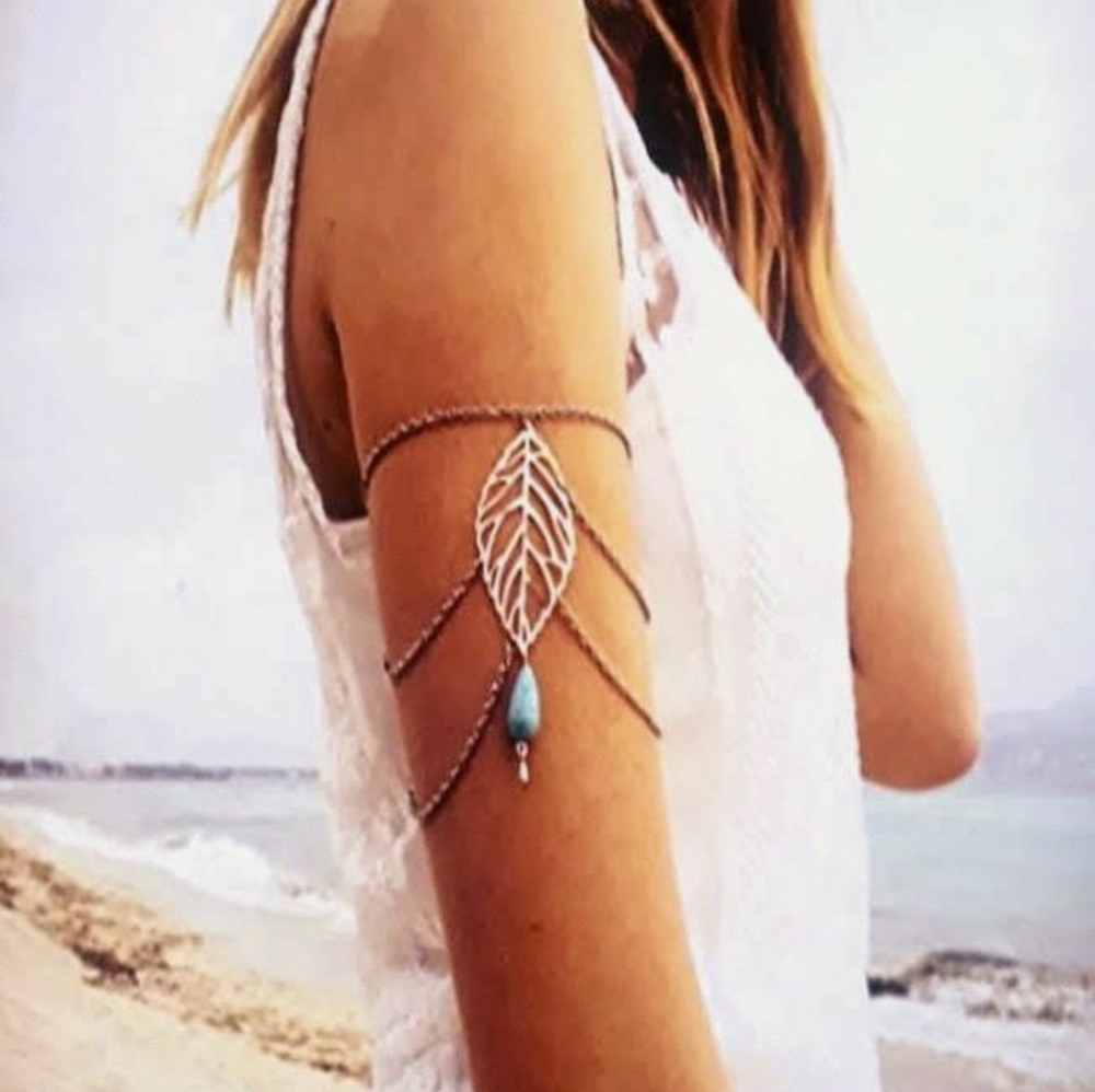 Multi chain armlet turquoise Leaf armbanHandmade